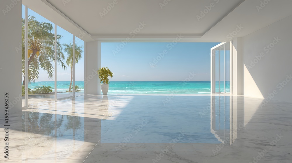 Fototapeta premium Luxury Modern Villa with Infinity Pool Overlooking Tropical Ocean Paradise.