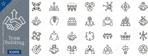 24 Team Building Icons Minimalist Line Art for Professional Collaboration, Group Synergy, and Corporate Culture Development