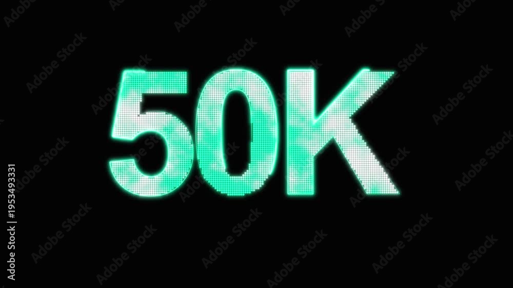 Digital 50K text with teal cloud texture and neon glow for fifty ...