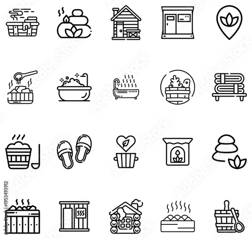 Collection of line representing sauna and spa with steam and relaxation wellness
