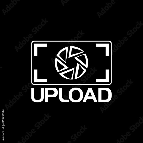 Camera, photo upload icon isolated on black background