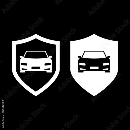 Car insurance, car shield icon isolated on black background