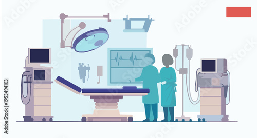 Surgeon and Nurse in Operating Room Medical Surgery Cartoon Vector Illustration