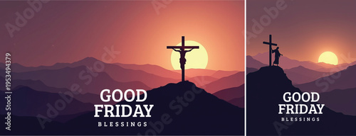 Dramatic Good friday with cross background, 
Good friday holy week background for banner and social meida template