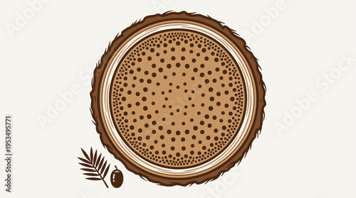 A detailed flat design illustration of a date palm tree trunk's cross-section, highlighting its unique fibrous internal structure for educational or scientific contexts. 