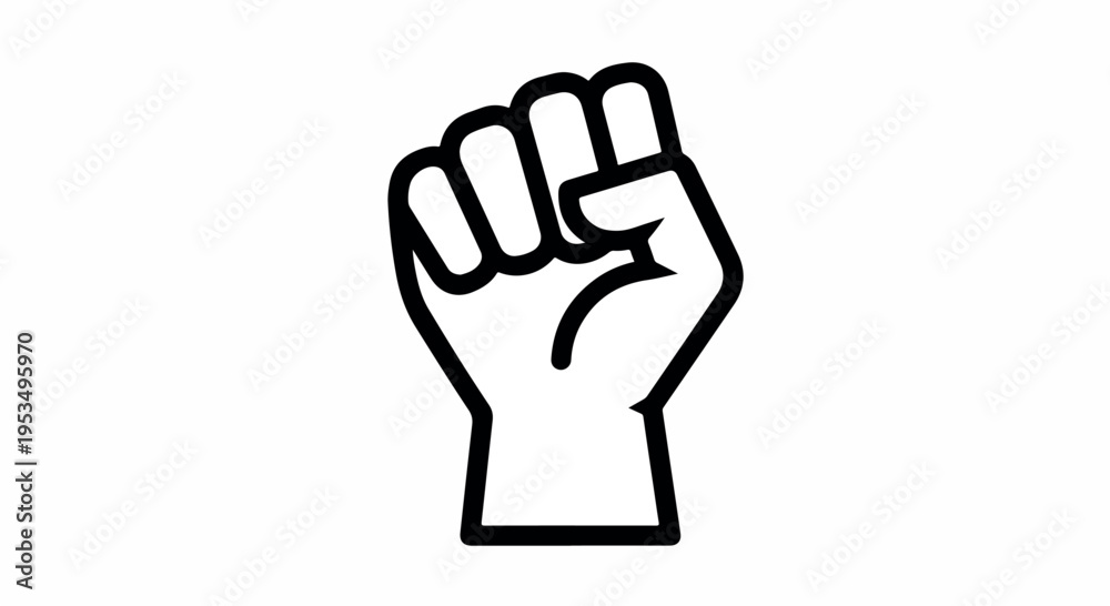 Obraz premium Line art illustration of a clenched fist on a white background, simple black outline.