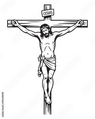 Jesus Christ Crucified on Cross with Crown of Thorns