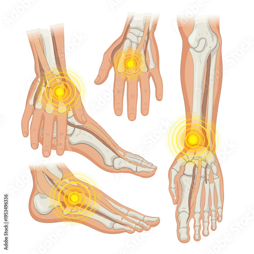 Medical Illustration of Hand and Foot Joint Pain and Inflammation