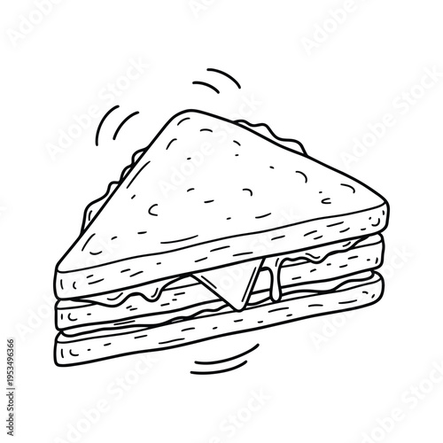 Doodle Art of a Delicious Triple Decker Cheese Sandwich, Isolated