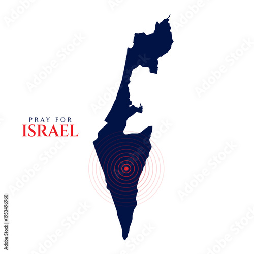 Pray for Israel. Map of Israel with earthquake epicenter concentric circles graphic icons