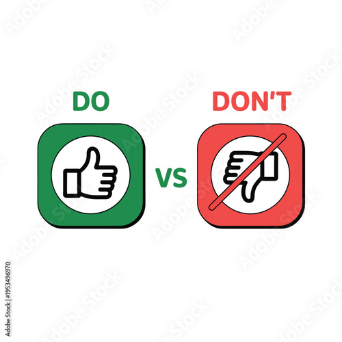 Do and don t symbols thumbs up and down with contrasting colors