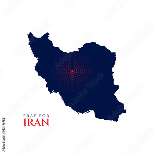 Pray for Iran. Map of Iran with earthquake epicenter concentric circles graphic icons. 
