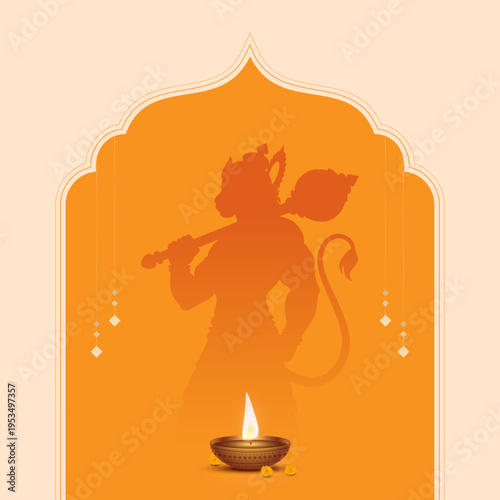 Happy Hanuman Jayanti Hindi Greeting, God Hanuman Background Design. Jai Shree Hanuman Dada typing in gujarati language. Translation- Hail Lord Hanuman