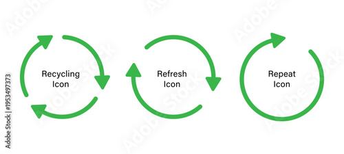 Green circular arrows recycling refresh repeat icon set symbols vector