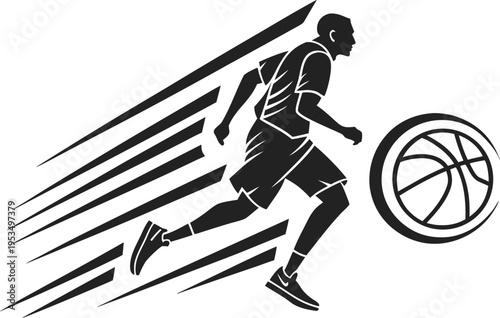Soccer dribbling silhouette, fast footwork and ball control motion, dynamic football action, clean black and white vector sports illustration