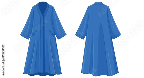 Elegant blue long-sleeved robe with a V-neck and front pockets a versatile and comfortable garment for various occasions fashion design illustration