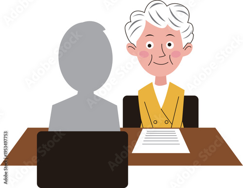 Print高齢者の女性が面接を受けている