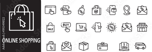 Online Shopping Icons Set For E-commerce Concepts And Digital Marketing Strategies