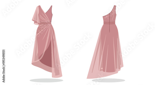 Elegant twin blush evening gowns showcasing contemporary fashion design ideal for sophisticated celebrations and formal occasions with a graceful
