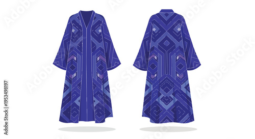 Aesthetic abstract blue geometric patterned modest fashion garment design vector