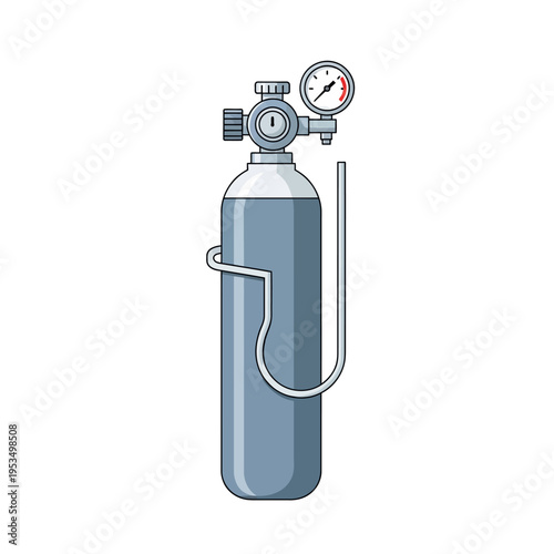 Oxygen Cylinder with Pressure Gauge and Hose Vector Illustration
