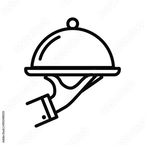 Restaurant Service Icon: Hand Holding Food Cloche on White Background