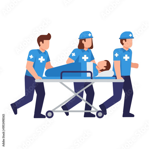 Medical Team Transporting Patient on Stretcher Illustration