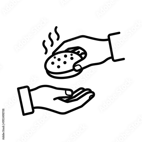 Hand Giving Hot Food to Another Hand Icon