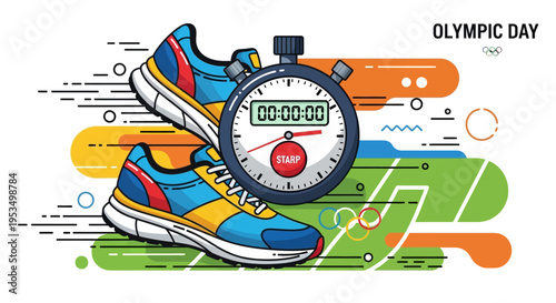 Running Shoes and Stopwatch Closeup.