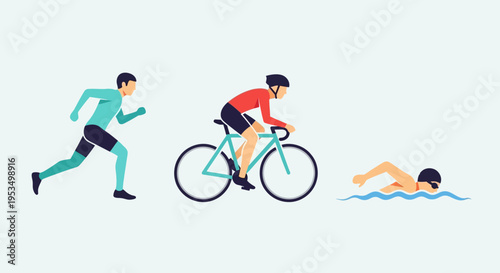 Triathlete in different sports actions 1.