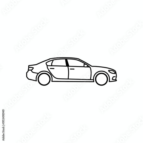 Clean outline illustration of a modern sedan car viewed from the side, showcasing its sleek design and automotive silhouette