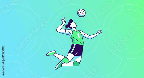 Woman Playing Volleyball in Air.