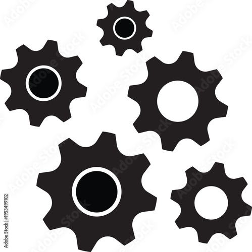 Simple settings vector icon with gear symbol, representing configuration, control, and system preferences.