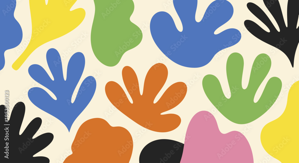 Fototapeta premium Abstract organic shapes in vibrant colors on a light background.