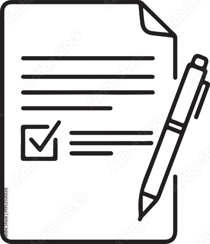 Minimal outline icon of loan application form with pen, representing submission and approval process
