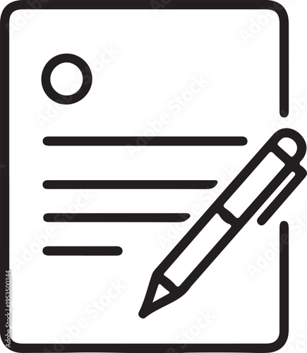 Minimal outline icon of loan application form with pen, representing submission and approval process