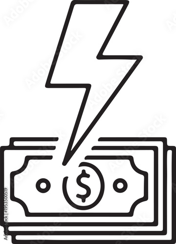 Minimal instant loan icon featuring lightning bolt and money symbol, representing fast approval and quick financing.