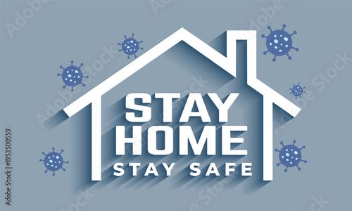 Stay Home Stay Safe Campaign Illustration Flat Style Public Health Awareness Graphic with House and Virus Particles