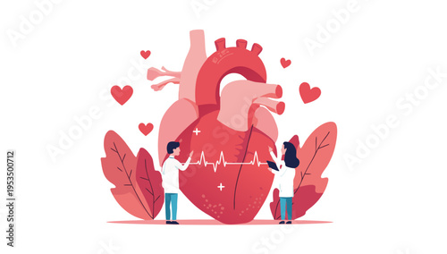 Heart Health Awareness Medical Team Caring for Human Heart Illustration