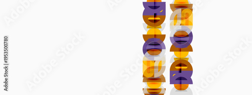 Abstract graphic design features repeating vertical patterns. Orange, purple hues dominate simple composition. Minimalist aesthetic.