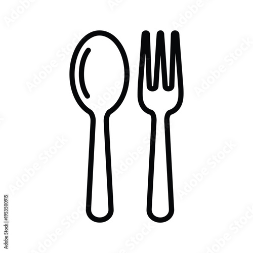 Simple Line Art Icon of Spoon and Fork on White Background