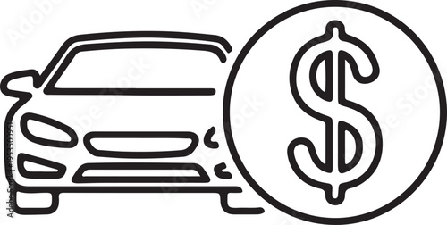 Modern car loan icon combining vehicle and finance concept. Suitable for auto financing, loan services