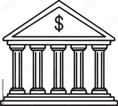 Minimal bank building icon with loan concept, representing financial institutions and services.