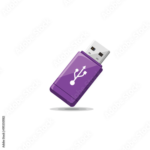 A cartoon-style purple USB flash drive with the USB symbol and shadow