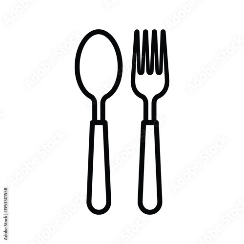 Simple Line Art Icon of a Spoon and Fork