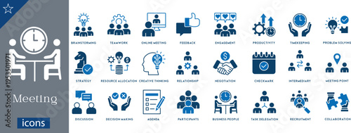 24 Meeting and Collaboration Icons Dual Tone Flat Set for Professional Strategy and Team Interaction