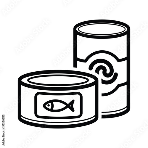 Two Cans of Tuna Fish Food - Black and White Icon Illustration