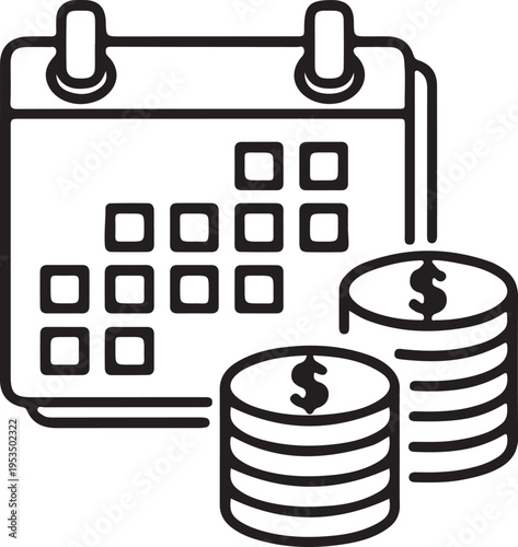 Minimal payment installment icon with calendar and money concept. Perfect for subscription billing,