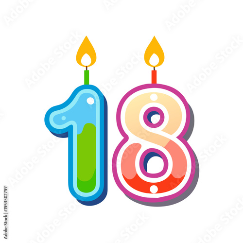 Number 18 birthday candles colorful icon isolated festive design