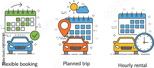 Car rental booking options with flexible plans hourly rental and planned trip